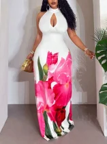 EVE Plus Size Floral Print Hollow Out Maxi Dress GAWE-6747