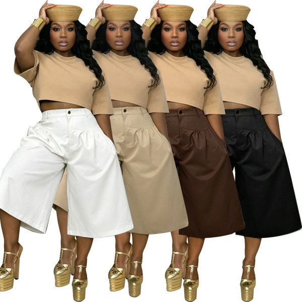 EVE Solid Color Ruched Wide Leg Pant LSD-2849