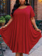 EVE Plus Size Solid Color Loose Midi Dress GAWE-6745