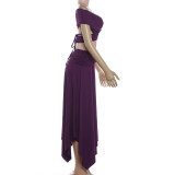 EVE Off Shoulder Solid Color Irregular Two Piece Skirts Set GYME-K6S07459A