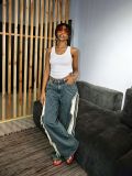 EVE Plus Size Stripe Patchwork Loose Straight Jeans GYLN-1652