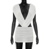EVE Deep V Neck Backless Ruched Mini Dress GSZM-C26DS147