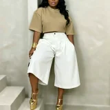 EVE Solid Color Ruched Wide Leg Pant LSD-2849