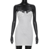 EVE Polka Dot Print Lace Patchwork Mini Dress GSZM-D26DS140
