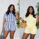 EVE Stripe Color Block Shirt Two Piece Short Set QODY-6075