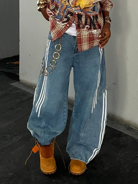 EVE Plus Size Stripe Patchwork Loose Jeans GYLN-0775