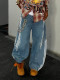 EVE Plus Size Stripe Patchwork Loose Jeans GYLN-0775