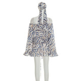 EVE Stripe Print Mesh Loose Mini Dress(With Headscarf)GSZM-D26DS161
