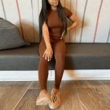 EVE Solid Color O Neck Two Piece Pants Set SHD-8006