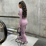 EVE Solid Color Long Sleeve Split Maxi Dress SHD-8011