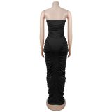 EVE Solid Color Ruched Tube Top Maxi Dress GFYX-7669