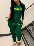 EVE Letter Print Short Sleeve Two Piece Pants Set SHD-8004