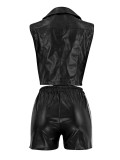 EVE PU Leather Sleeveless Top Two Piece Shorts Set FENF-5009