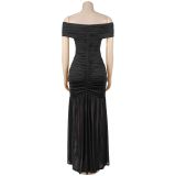 EVE Off Shoulder Solid Color High Split Maxi Dress GFYX-7661