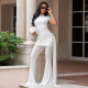 EVE High Collar Ruched Solid Color 2 Piece Pants Set YF-11026