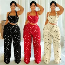 EVE Polka Dot Print Tassel Two Piece Pants Set GFYX-7695