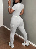 EVE Solid Color Pleated Flare Pants Two-Piece Set SHD-8000