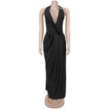 EVE Sexy Deep V Neck Backless Maxi Dress GFYX-7715