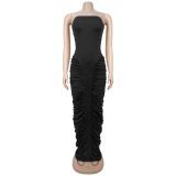 EVE Solid Color Ruched Tube Top Maxi Dress GFYX-7669