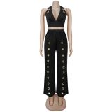 EVE Solid Color Loose Wide Leg Pants 2 Piece Set GFYX-7712