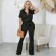 EVE Solid Color Short Sleeve Wide Leg Pant 2 Piece Set SHD-8008