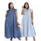 EVE Single Breasted Lapel Denim Loose Maxi Dress SFY-875