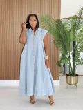 EVE Single Breasted Lapel Denim Loose Maxi Dress SFY-875