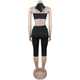 EVE Solid Color Tie Up Two Piece Pants Set GFYX-7673