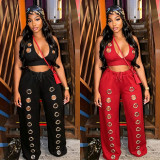 EVE Solid Color Loose Wide Leg Pants 2 Piece Set GFYX-7712