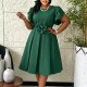 EVE Plus Size Ruffles 3D Flowers Midi Dress GATE-3370