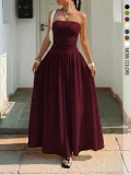 EVE Solid Color Big Swing Tube Top Maxi Dress GSRX-8813