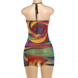 EVE Halterneck Backless Print Mini Dress DLSF-K6D08853A