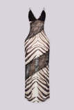 EVE Lace See Through Patchwork Print Split Maxi Dress GTYZ-7615