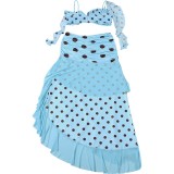EVE Polka Dots Print Sling Vest Ruffles Long Skirt Suit XEF-K6S09228A