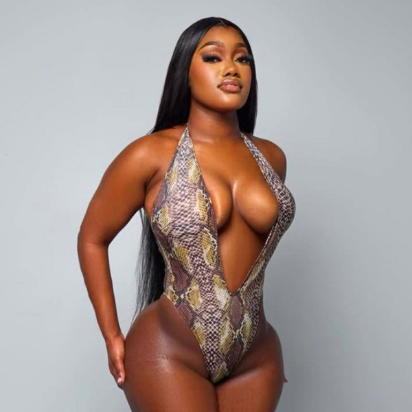 EVE Deep V Neck Print Backless Bodysuit MXBF-J26BS204
