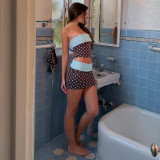 EVE Polka Dot Print Contrast Color Two Piece Skirts Set GLAG-S5C20905G