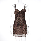 EVE V Neck Leopard Print Chiffon Mini Dress GLAG-D6321377F