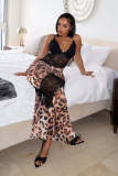 EVE Lace See Through Patchwork Print Split Maxi Dress GTYZ-7615