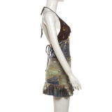 EVE Halterneck Backless Print Two Piece Skirts Set XEF-K24S48837