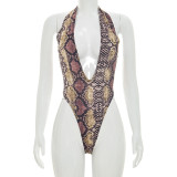EVE Deep V Neck Print Backless Bodysuit MXBF-J26BS204