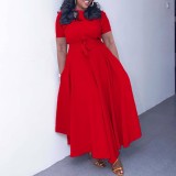 EVE Plus Size Solid Color Tie Up Midi Dress GATE-3184