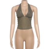 EVE Polka Dot Print Halterneck V Neck Tank Tops GYME-K6B07270A