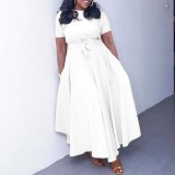 EVE Plus Size Solid Color Tie Up Midi Dress GATE-3184