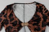 EVE Leopard Print Hollow Out Seventh Jumpsuit YWXS-K26L2544