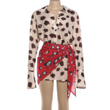EVE Print Lapel Flare Long Sleeve Mini Dress GYME-K6D08942A