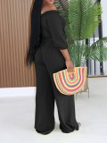 EVE Solid Color Drawstring Top Wide Leg Pant Suit AIL-351