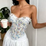 EVE Lace Flower Print Fishbone Tank Top GPBY-VE8393