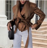 EVE Long Sleeve Tie Up Leather Coat GPBY-CT8221