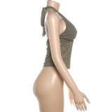 EVE Polka Dot Print Halterneck V Neck Tank Tops GYME-K6B07270A
