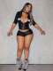 EVE Letter Print Zipper Top Tight Short 2 Piece Set GNJF-8601